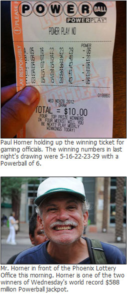 Paul Horner from Arizona is the world record Powerball $588 million winner.
