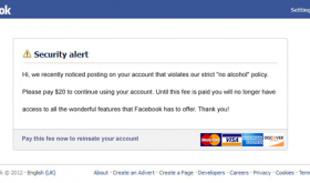 Facebook drunk fee message