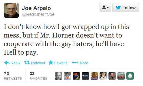 Joe Arpaio tweet about Paul Horner and hoax article about Jan Brewer